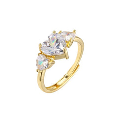 sweet heart shape copper plating inlay zircon open ring 1 piece