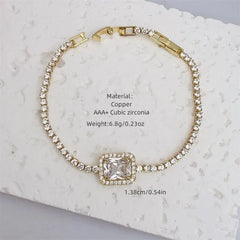 Tennis Chain Bracelet Square Zircon 18K Gold Plated Inlay