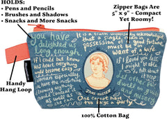 The Unemployed Philosophers Guild Jane Austen Bag - 9 Canvas Zipper Romance Themed Pouch for Pencils. Tools. Cosmetics. Toiletries and More