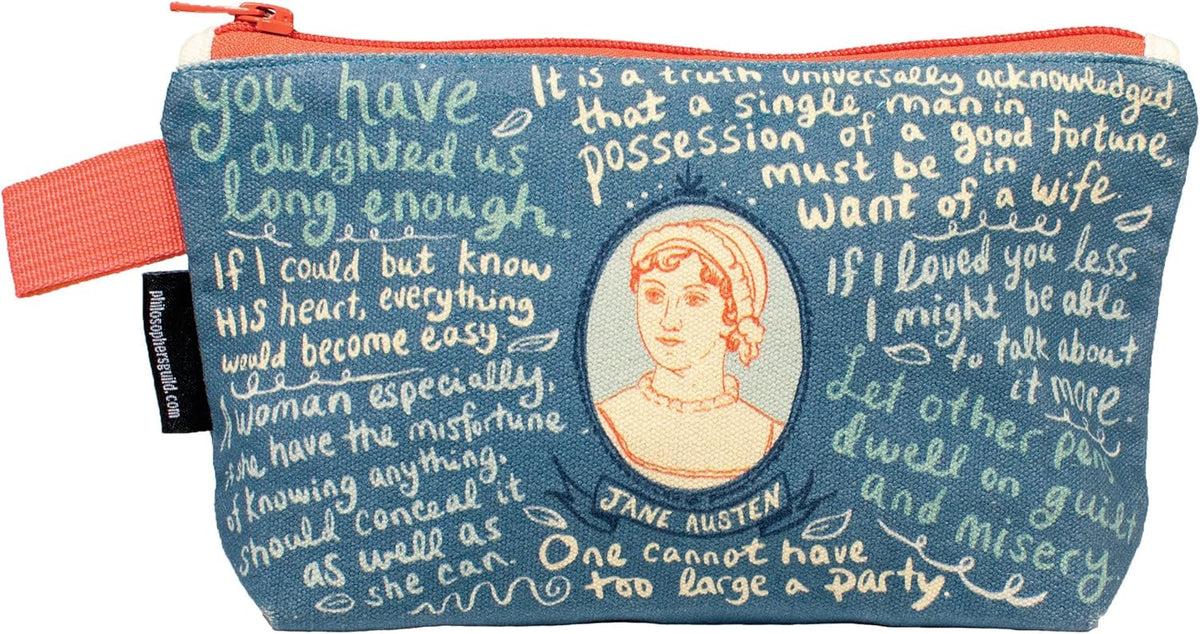 The Unemployed Philosophers Guild Jane Austen Bag - 9 Canvas Zipper Romance Themed Pouch for Pencils. Tools. Cosmetics. Toiletries and More