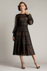 Anaka Pleated Tulle Embroidered Midi Dress