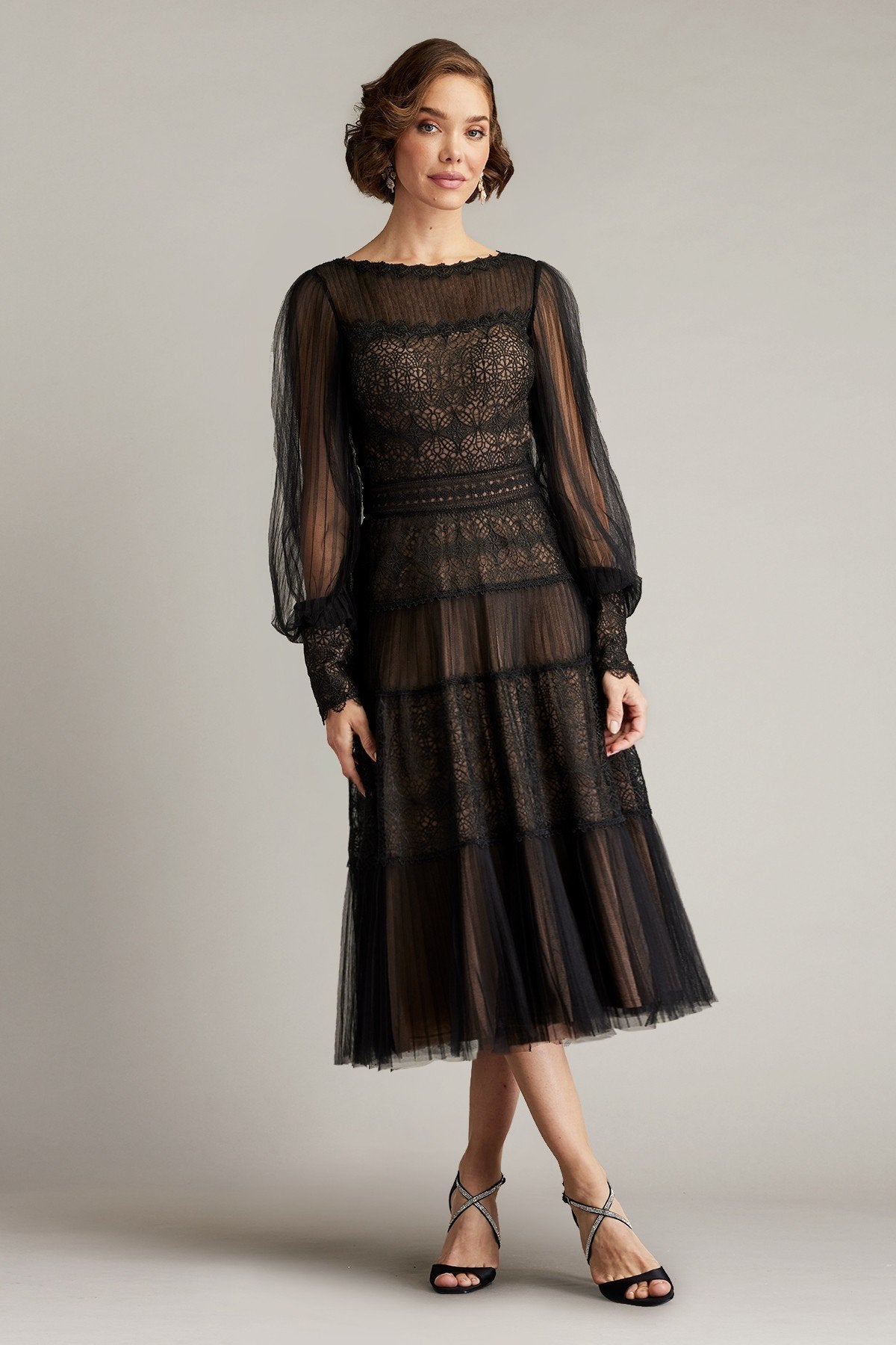 Anaka Pleated Tulle Embroidered Midi Dress