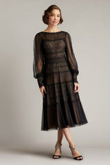 Anaka Pleated Tulle Embroidered Midi Dress