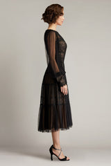 Anaka Pleated Tulle Embroidered Midi Dress