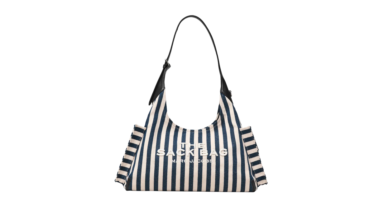 Stripe Canvas Belted Sack Bag Blue Sea Multicolor 2S6HSH025H02 455
