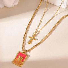 Waterproof Non Tarnish Cross Necklace for Women in 304 Stainless Steel with 18K Real Gold Plated PVD Coated O Chain