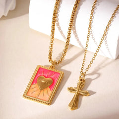Waterproof Non Tarnish Cross Necklace for Women in 304 Stainless Steel with 18K Real Gold Plated PVD Coated O Chain