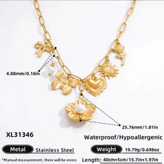 Wholesale Jewelry Elegant Classic Style Heart Shape Flower 304 Stainless Steel Plating Multi Charms Necklace