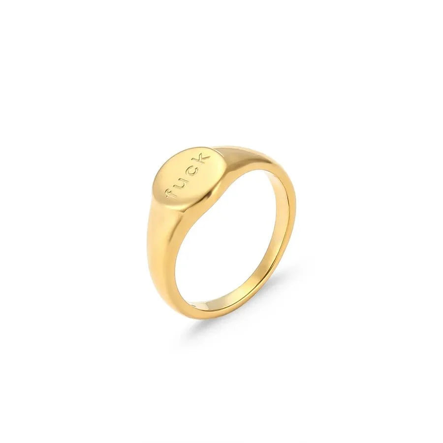 F*ck Signet Ring Stainless Steel 18K Gold Plated Ring