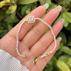 Tennis Chain Bracelet Square Zircon 18K Gold Plated Inlay