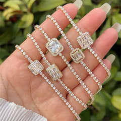 Tennis Chain Bracelet Square Zircon 18K Gold Plated Inlay