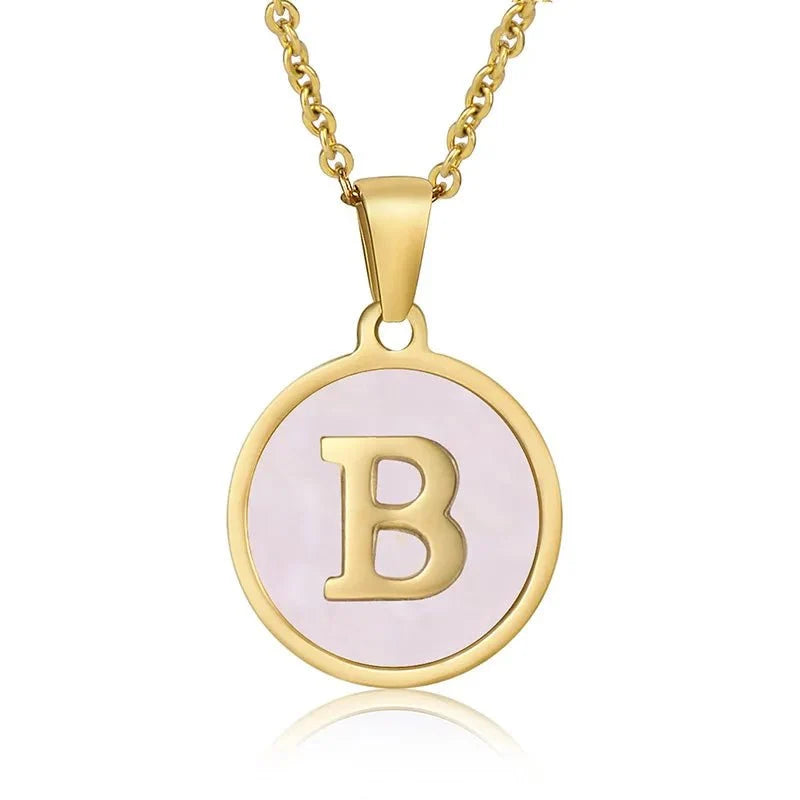 Wholesale Jewelry Simple Style Round Letter 304 Stainless Steel Shell 18K Gold Plated Gold Plated Pendant Necklace