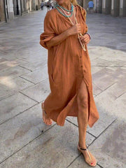 Antonia™ | Long linen dress with buttons