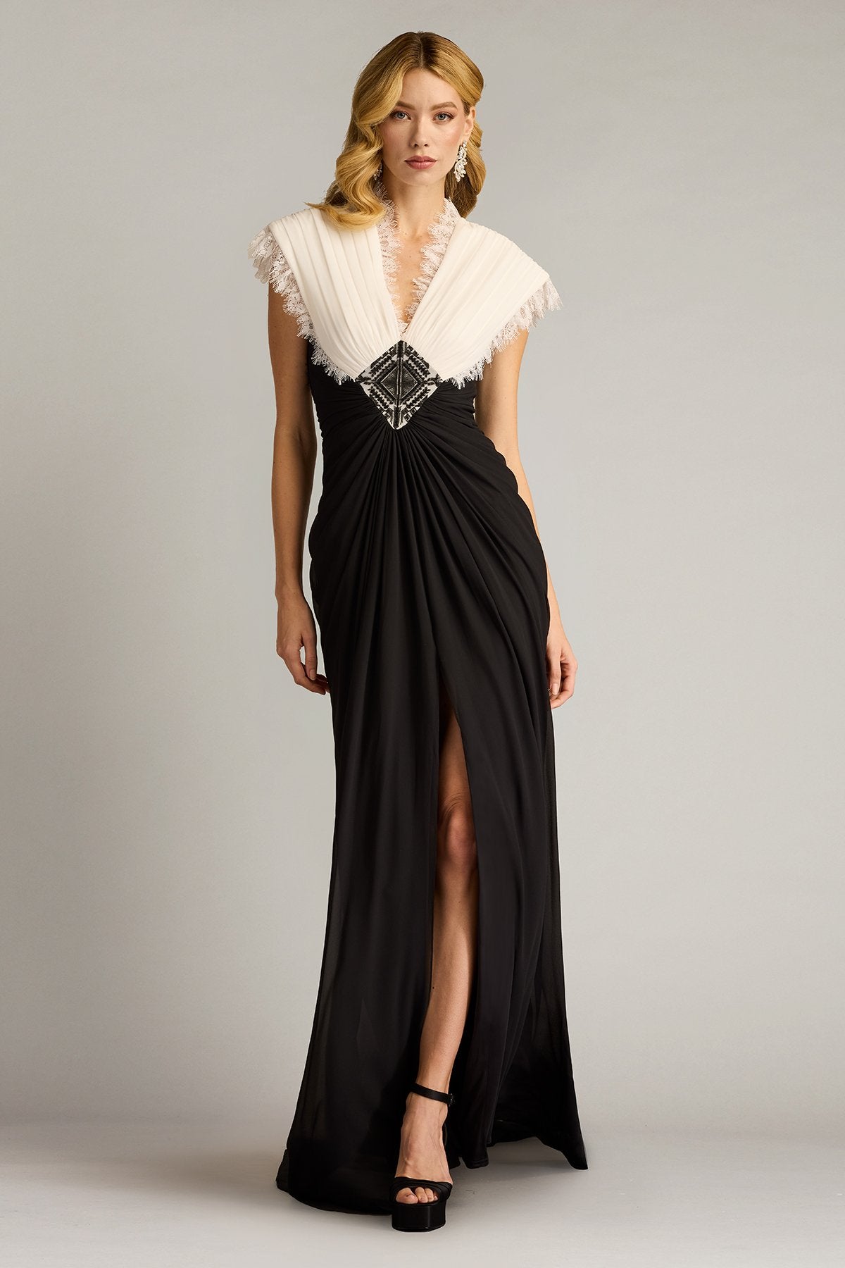 Amelie Lace Trim Chiffon Gown