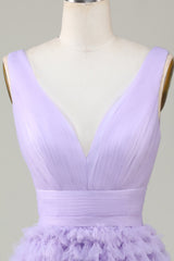 Lilac Tulle V-neck Short Prom Dress