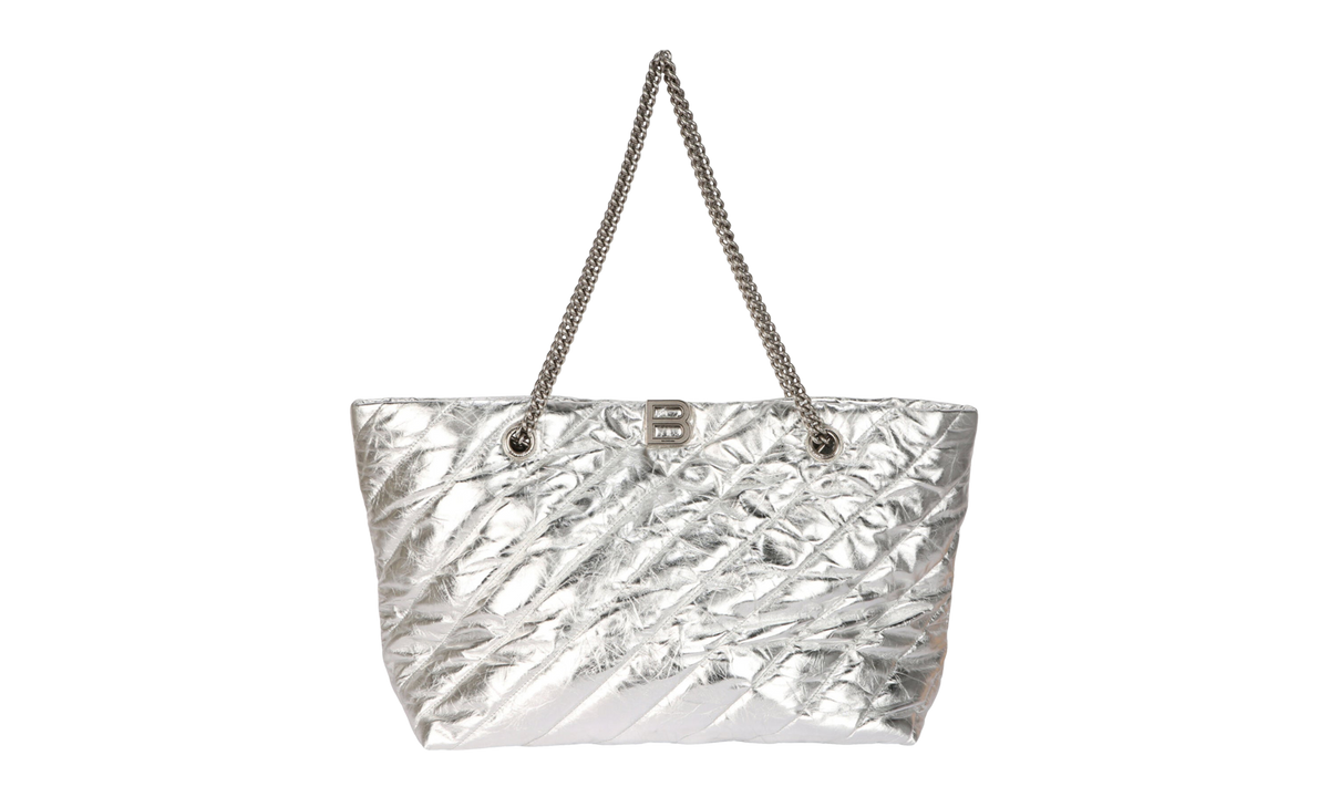 Medium Metallized Quilted Crush Carry All Tote Bag Silver 777856 2AAWU 8110