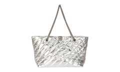 Medium Metallized Quilted Crush Carry All Tote Bag Silver 777856 2AAWU 8110